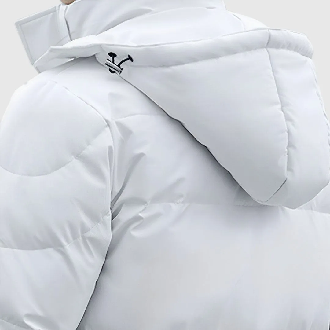 abbee White 2XL Winter Hooded Overcoat Long Jacket Stylish Lightweight Quilted Warm Puffer Coat