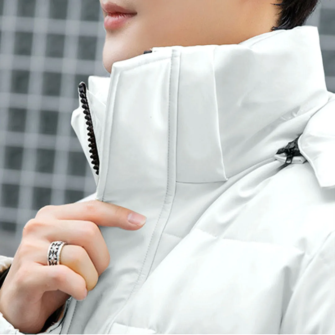 abbee White 2XL Winter Hooded Overcoat Long Jacket Stylish Lightweight Quilted Warm Puffer Coat