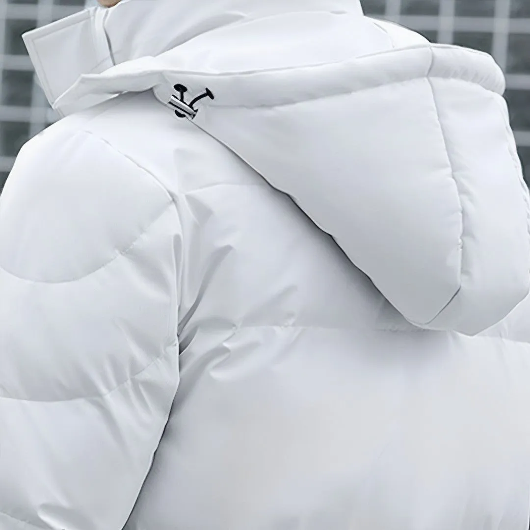 abbee White XL Winter Hooded Overcoat Long Jacket Stylish Lightweight Quilted Warm Puffer Coat
