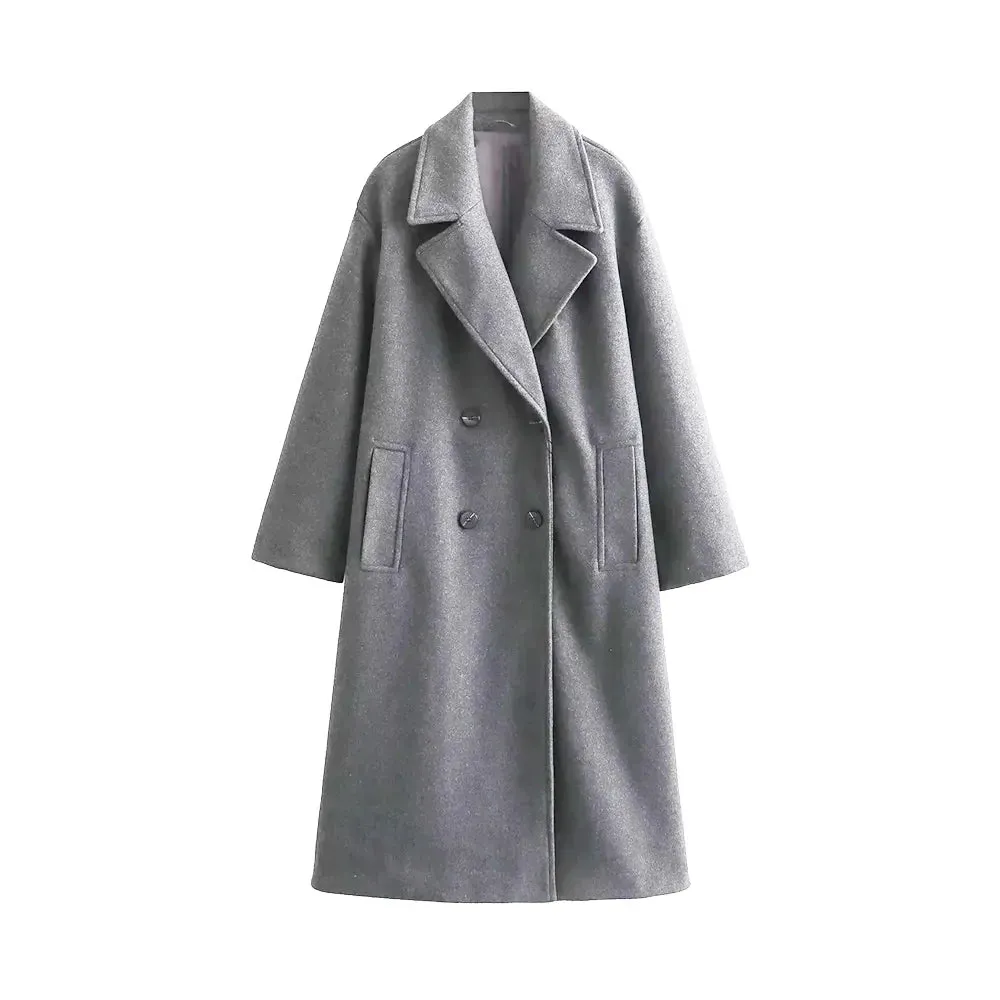 binfenxie Women's Soft Oversized Woolen Coat, Long Sleeve, Front Welt Pockets, Female Outerwear, Chic Overcoat, Fashion