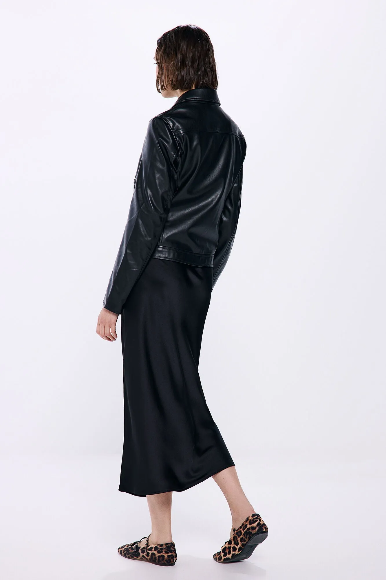 Black satin midi skirt