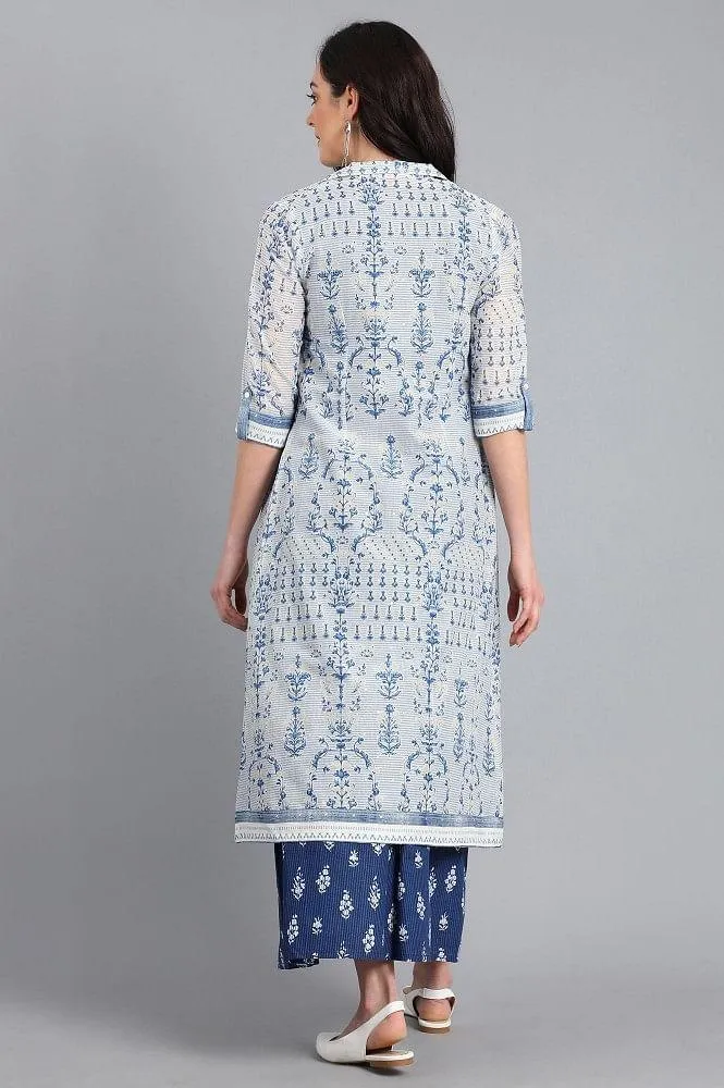 Blue & White Printed Summer Suit