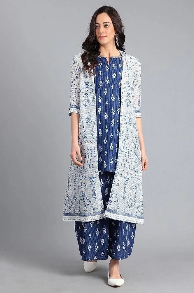 Blue & White Printed Summer Suit