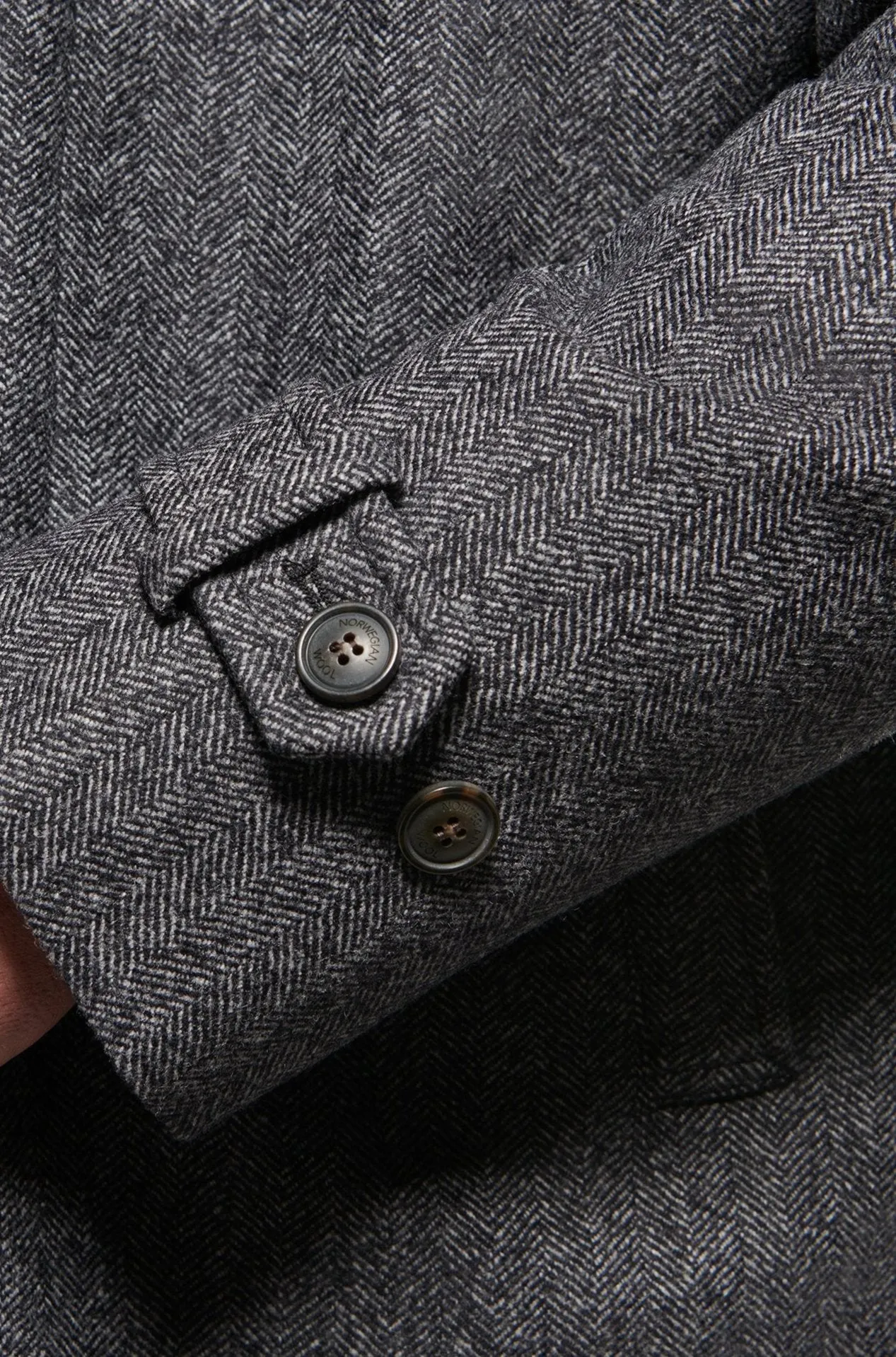 Cashmere Wool Topcoat, Grey Black Herringbone