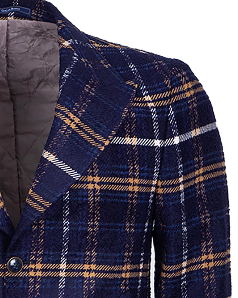 Dark Blue Glen Design Men's Overcoat