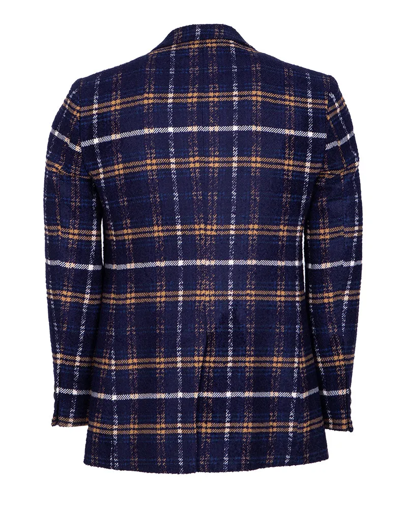 Dark Blue Glen Design Men's Overcoat