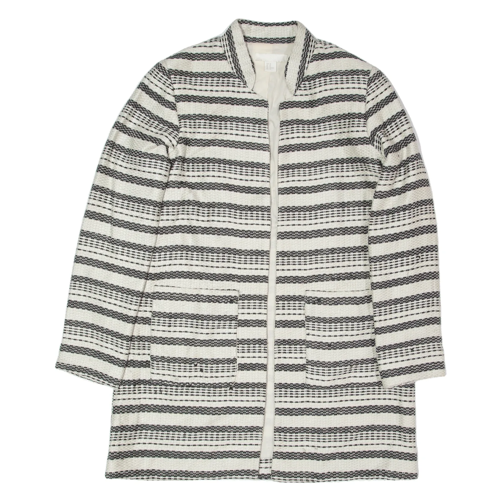 H&M Womens Overcoat Jacket Cream Striped M