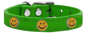 Happy Face Widget Genuine Leather Dog Collar Emerald Green 14