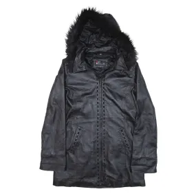 LIZ PHILLIPS Quilted Lined Overcoat Leather Coat Black Womens S
