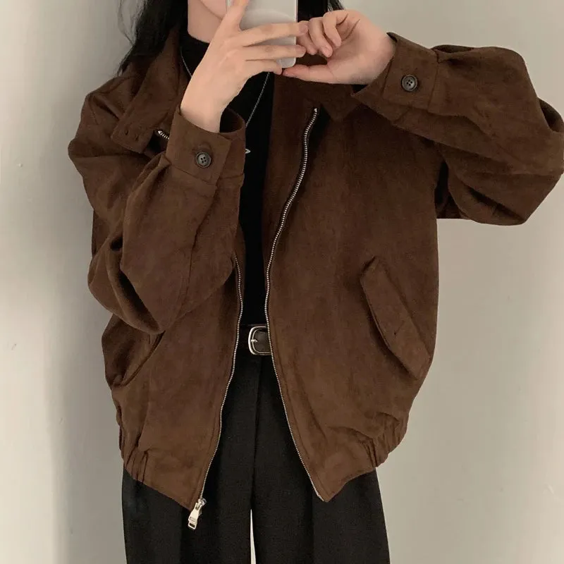LIZAKOSHT  -  Autumn Winter Retro Warm Double Zipper Jacket Women Korea Chic Design Streetwear Loose Coat Y2k Oversize Fur Jacket Clothing New