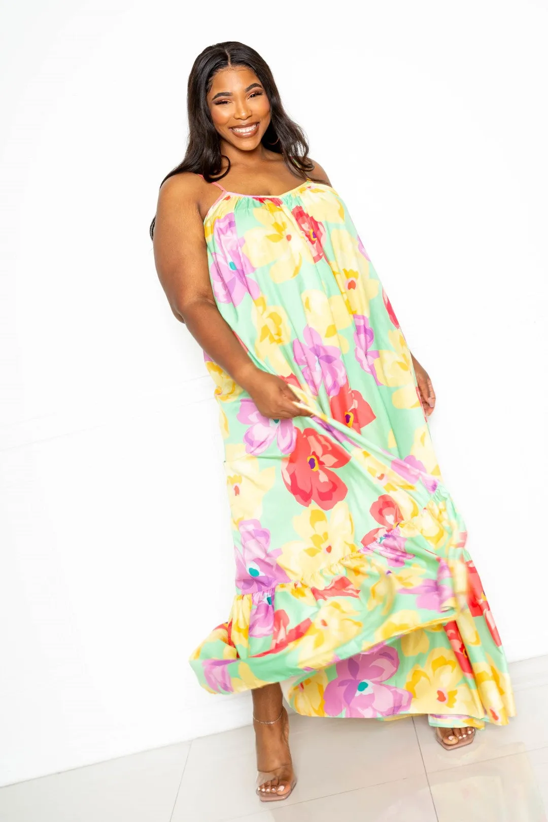 PRINTED VOLUMINOUS MAXI DRESS