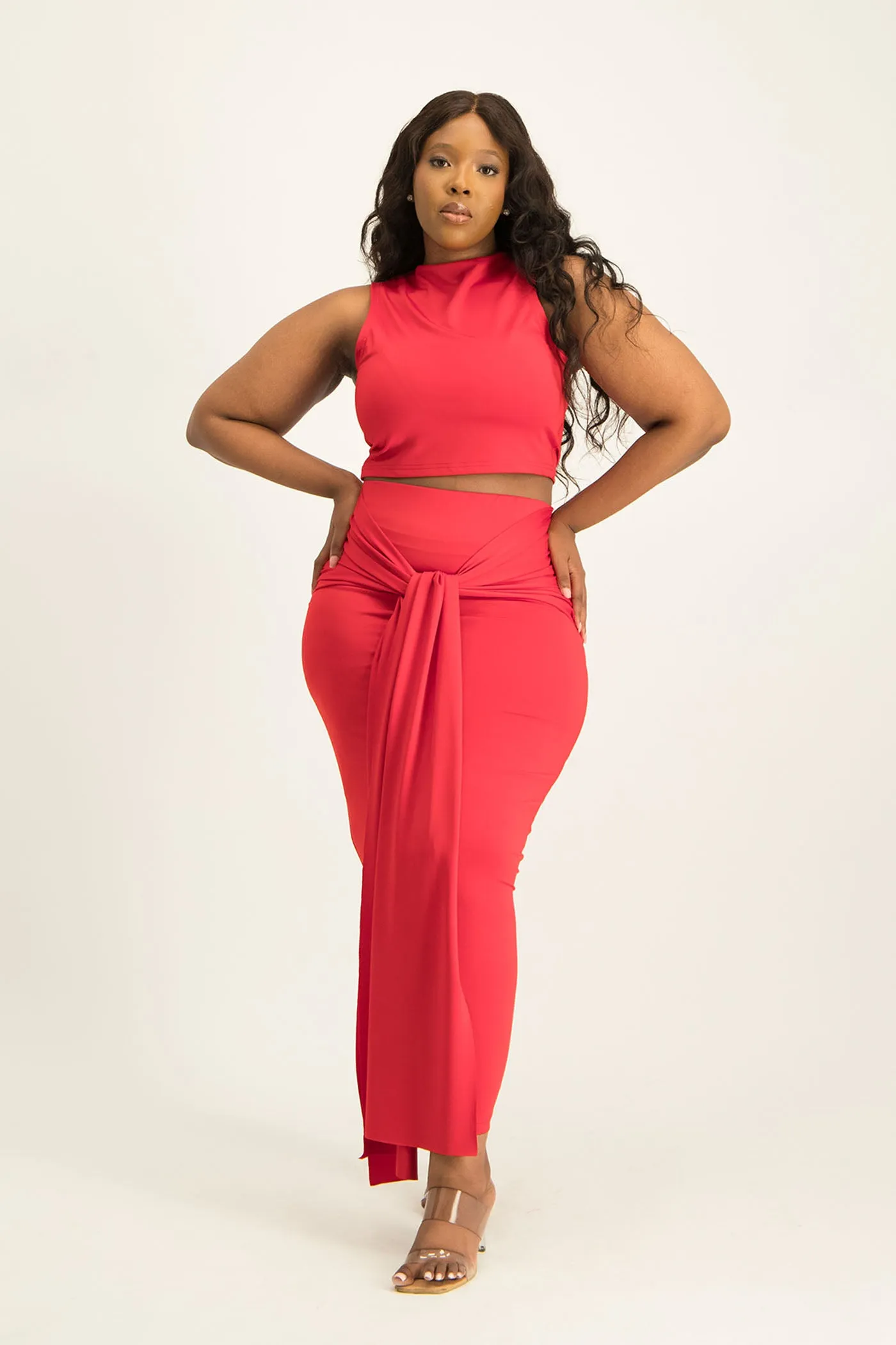 Savannah Wrap Tie Detail Skirt - Red