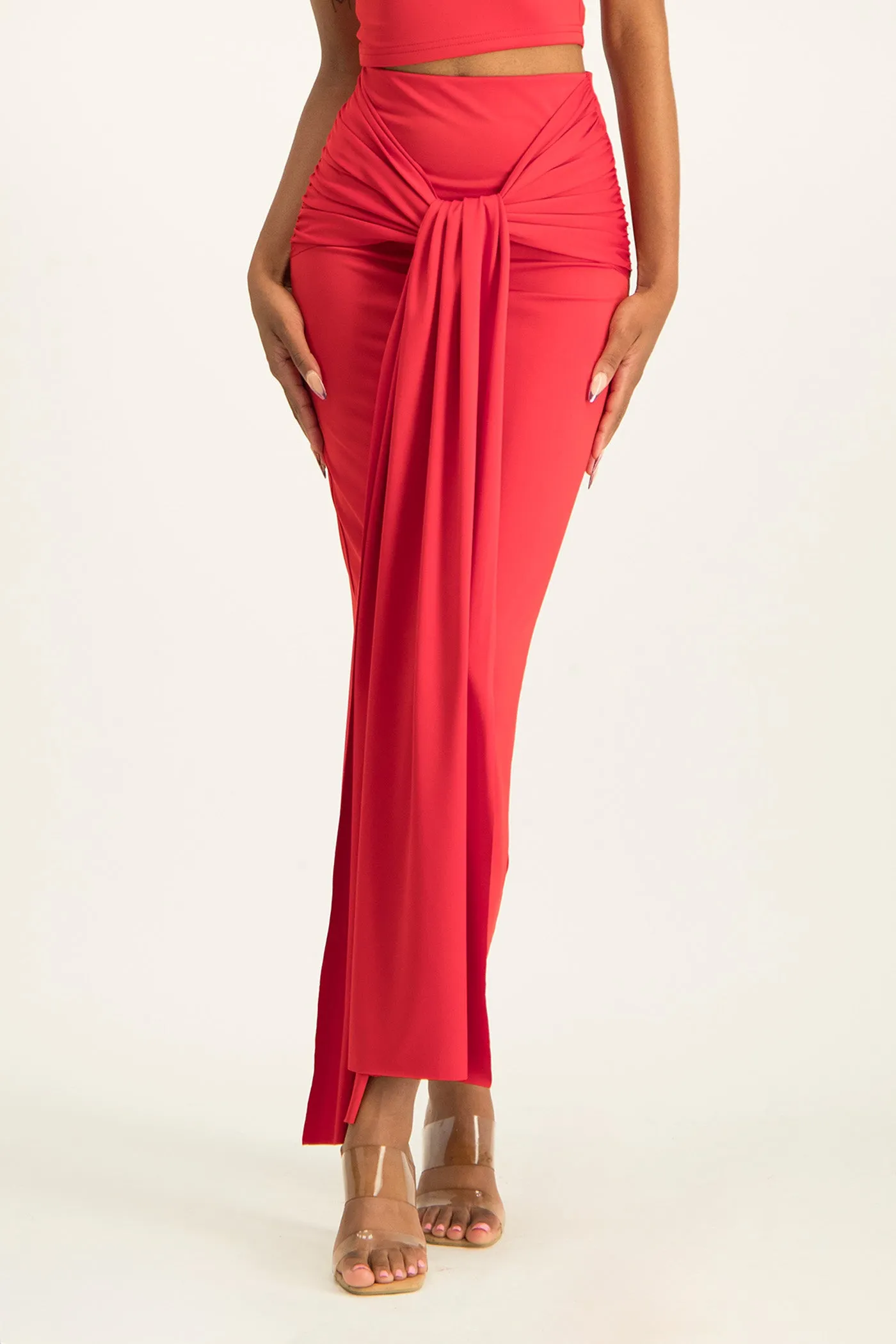 Savannah Wrap Tie Detail Skirt - Red