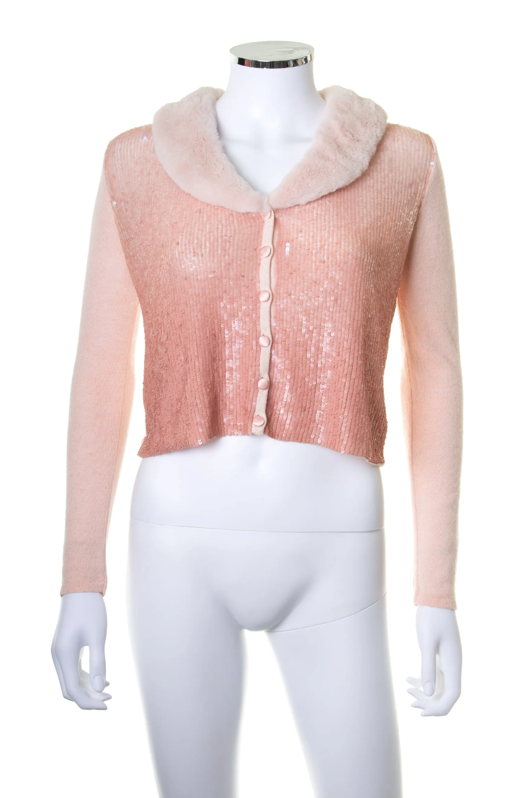 Sequin Cardigan with Fur Collar