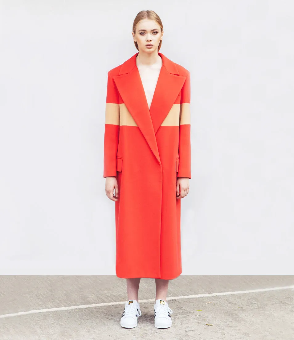 Tailored Coral Striped Coat