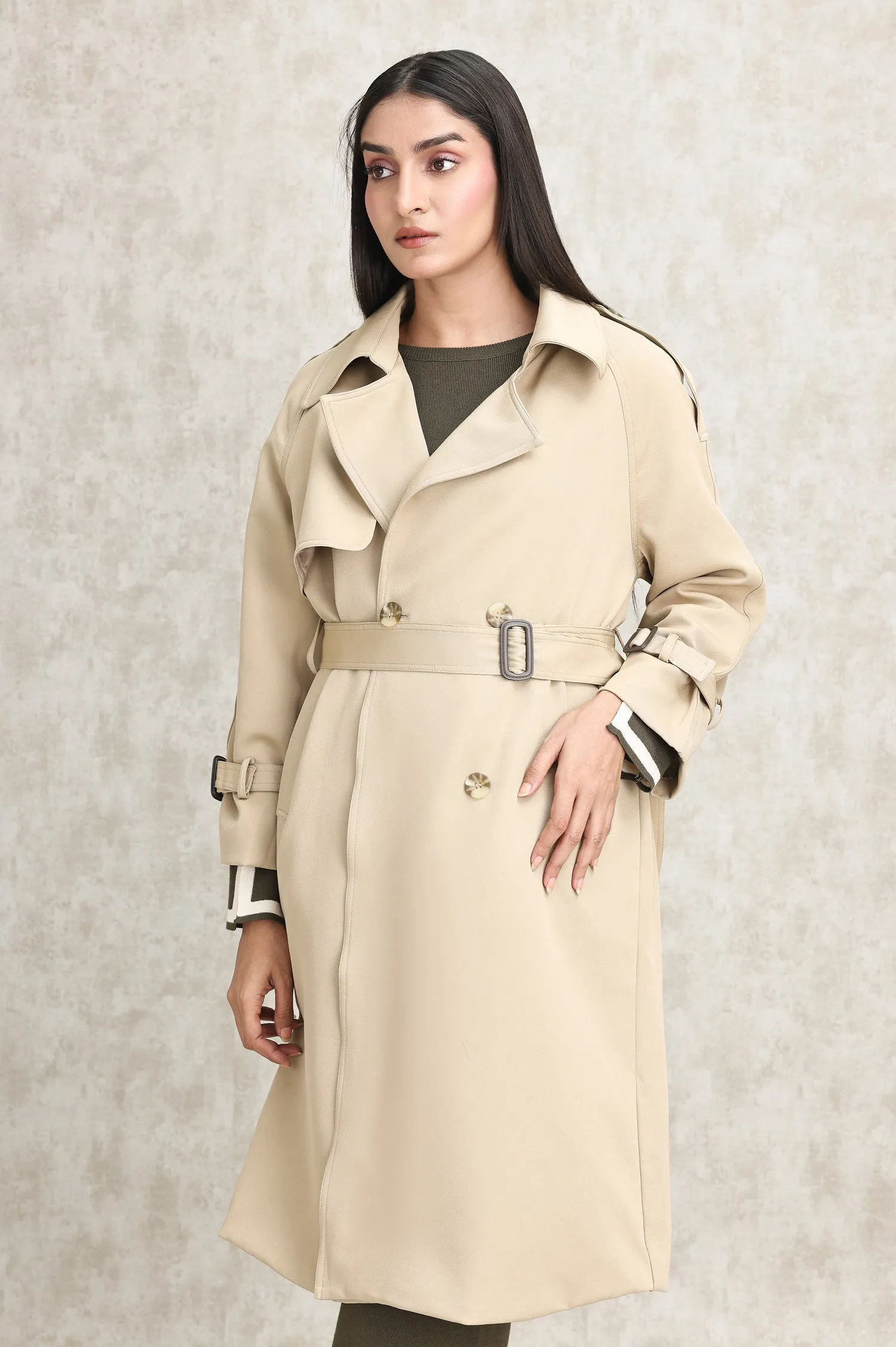 TAILORED TRENCH COAT-KHAKI