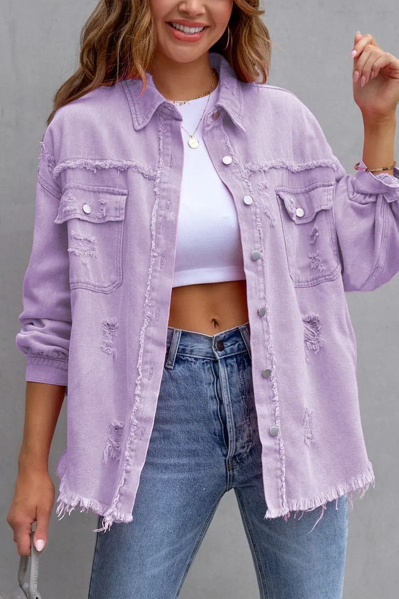 TC057 Raw Hem Denim Shirt