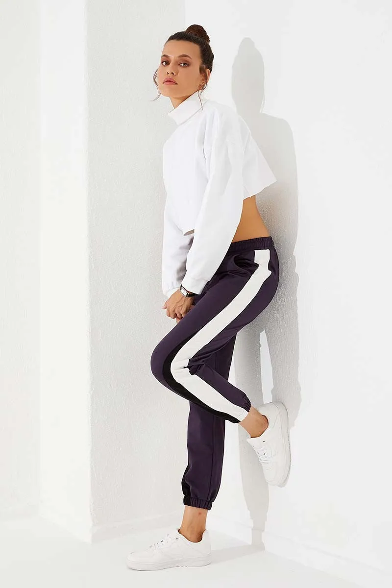 TMY Purple Two-Color Striped Comfort Fit Elastic Cuff Women's Sweatpants - 94582 - Greifswald