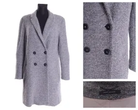 Women's RENE LEZARD Grey Cotton Wool Double-Breasted Pile Coat Overcoat Size 40