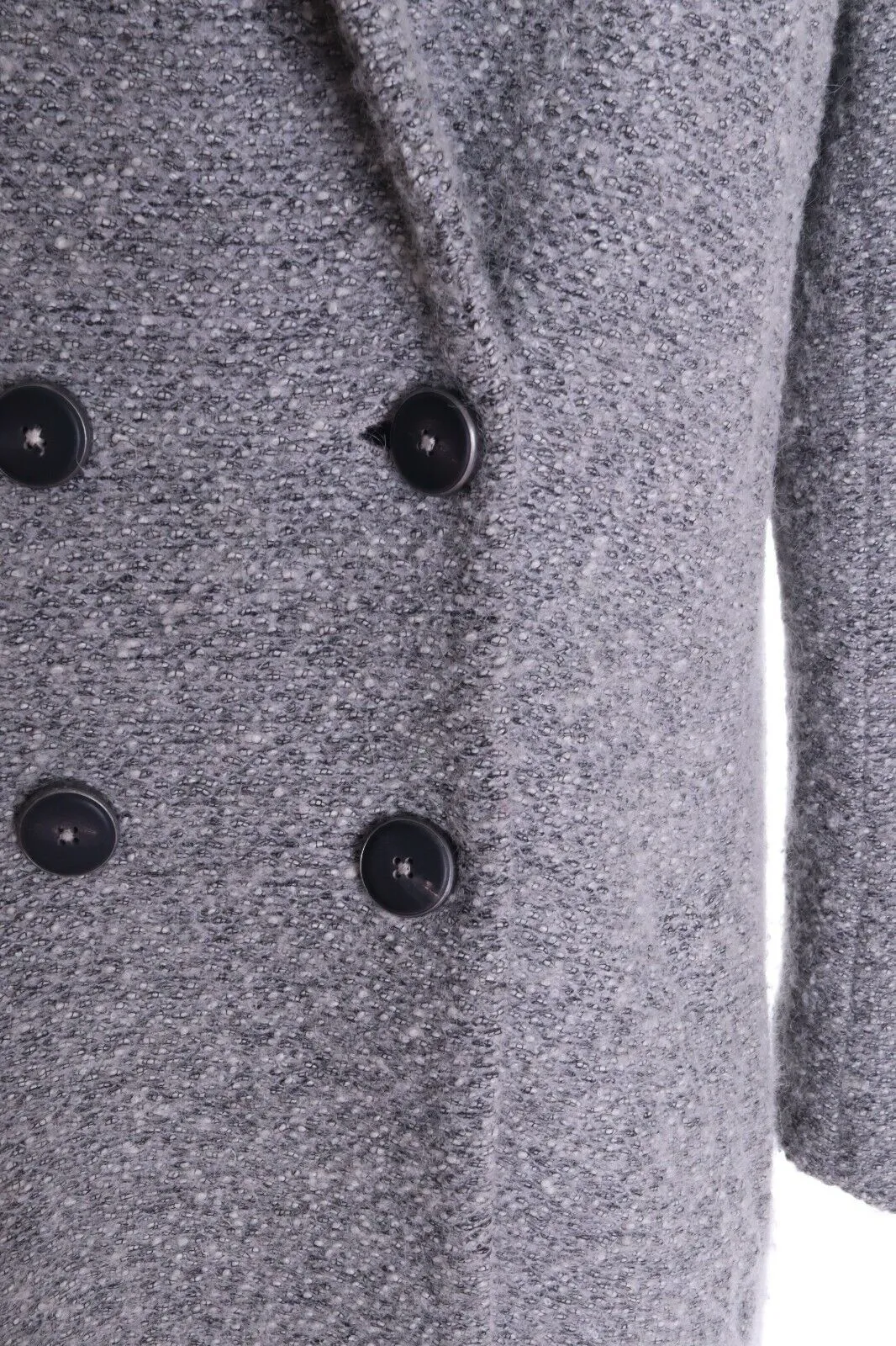 Women's RENE LEZARD Grey Cotton Wool Double-Breasted Pile Coat Overcoat Size 40
